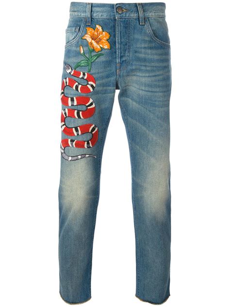 gucci snake jean|gucci snake embroidered jeans.